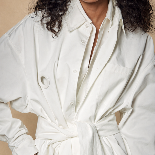 Double ShirtDress in white with sleeves belt
