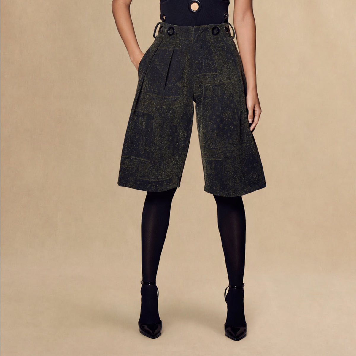 Printed Wide-Leg Jorts