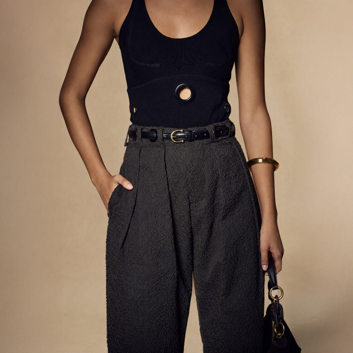 Textured Wide-Leg Trousers