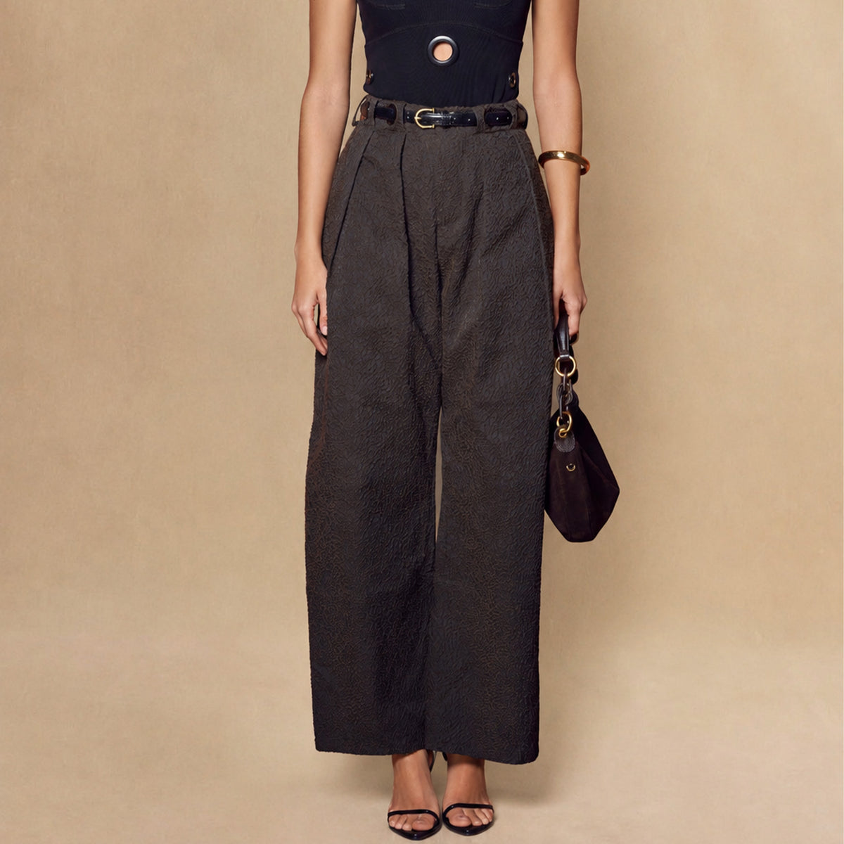 Textured Wide-Leg Trousers