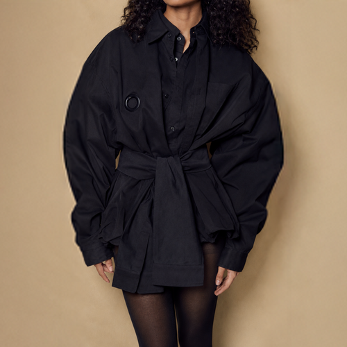 Double ShirtDress in  black with sleeves belt