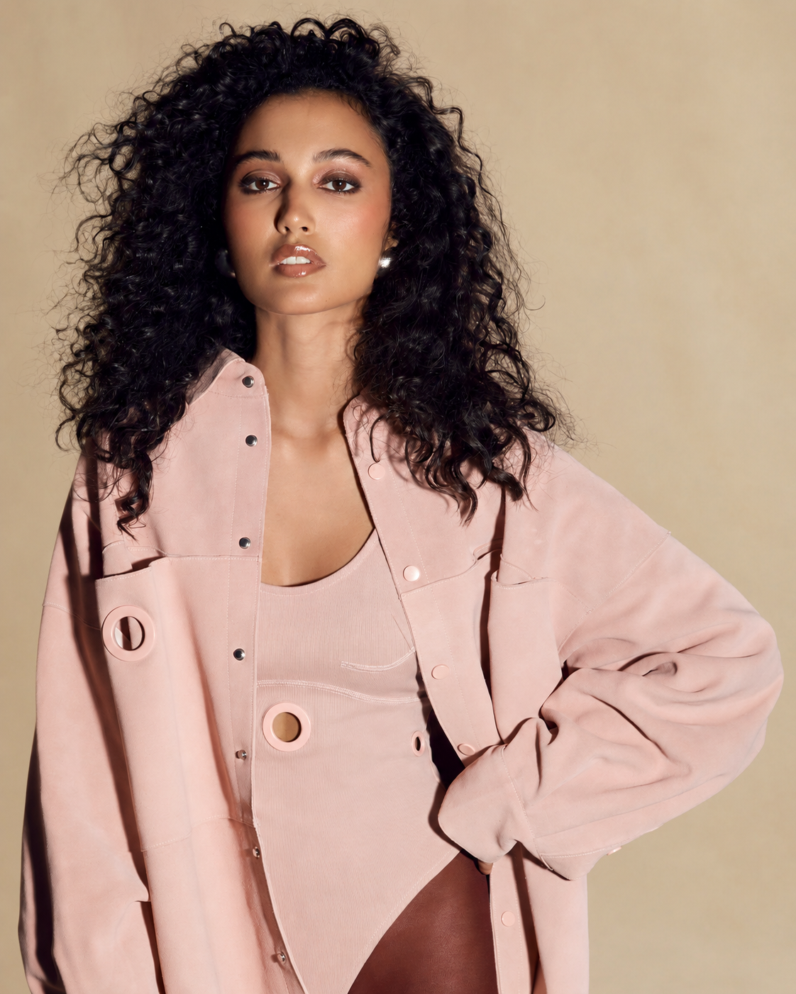 Genuine leather oversized shirt